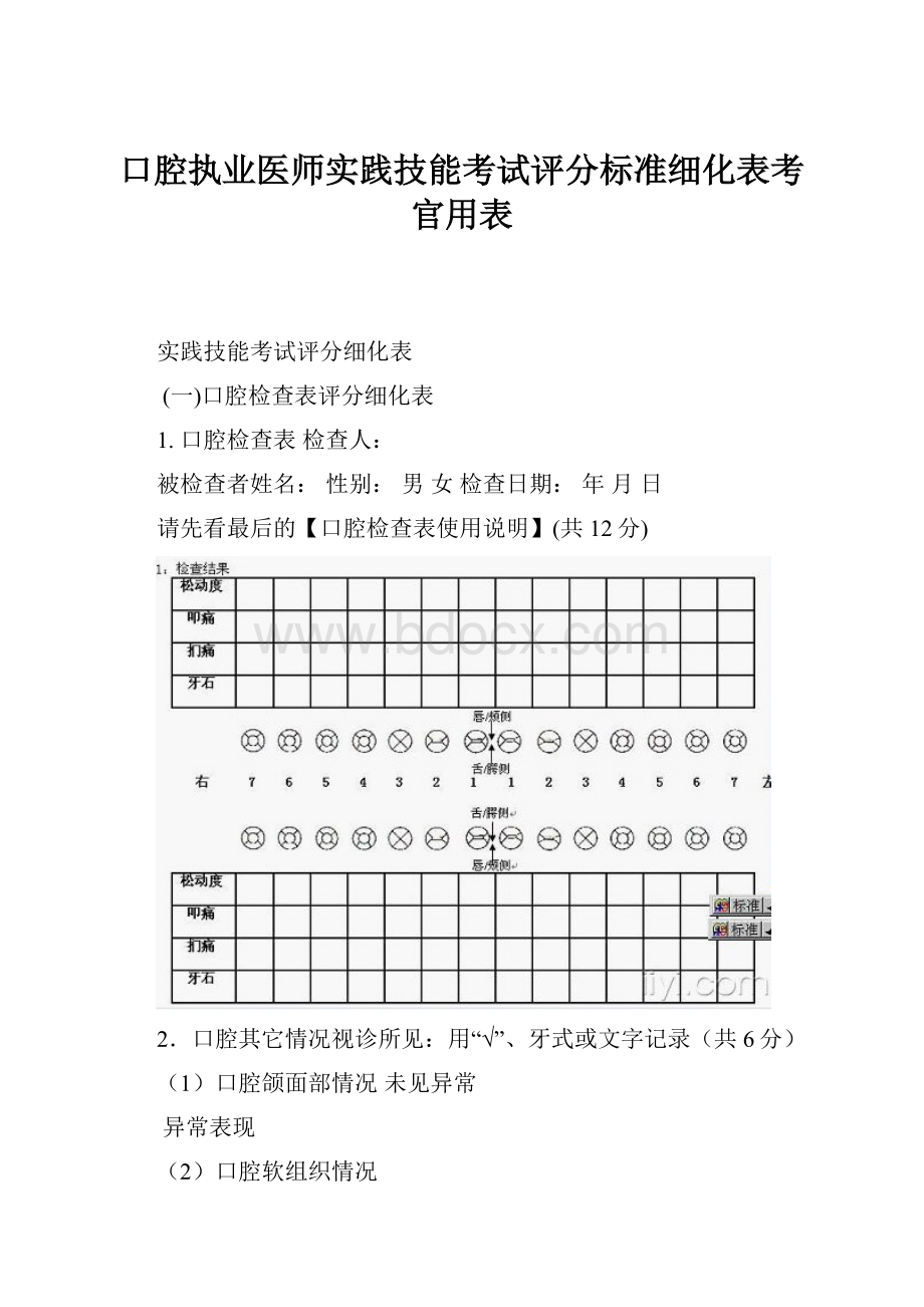 口腔执业医师实践技能考试评分标准细化表考官用表.docx