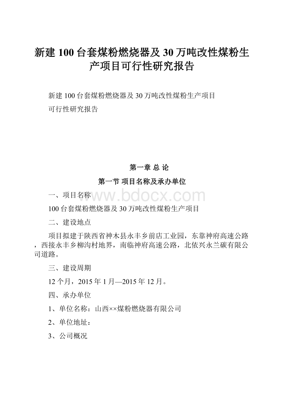 新建100台套煤粉燃烧器及30万吨改性煤粉生产项目可行性研究报告.docx