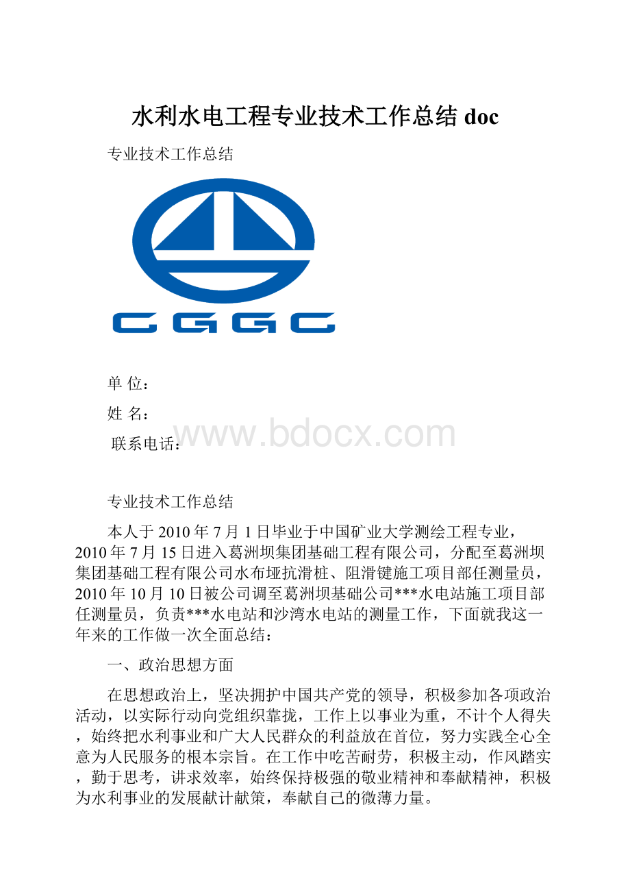 水利水电工程专业技术工作总结doc.docx