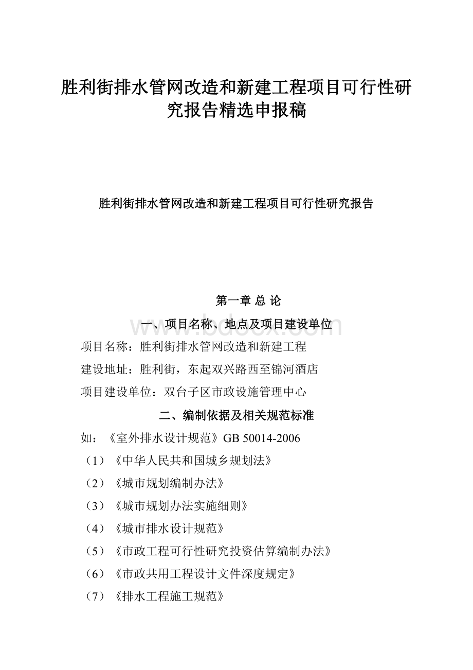 胜利街排水管网改造和新建工程项目可行性研究报告精选申报稿.docx