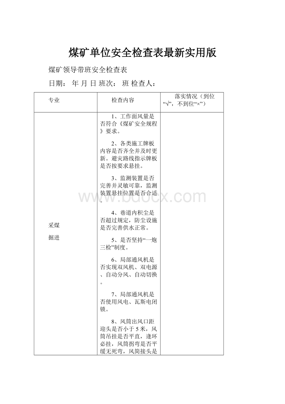 煤矿单位安全检查表最新实用版.docx_第1页