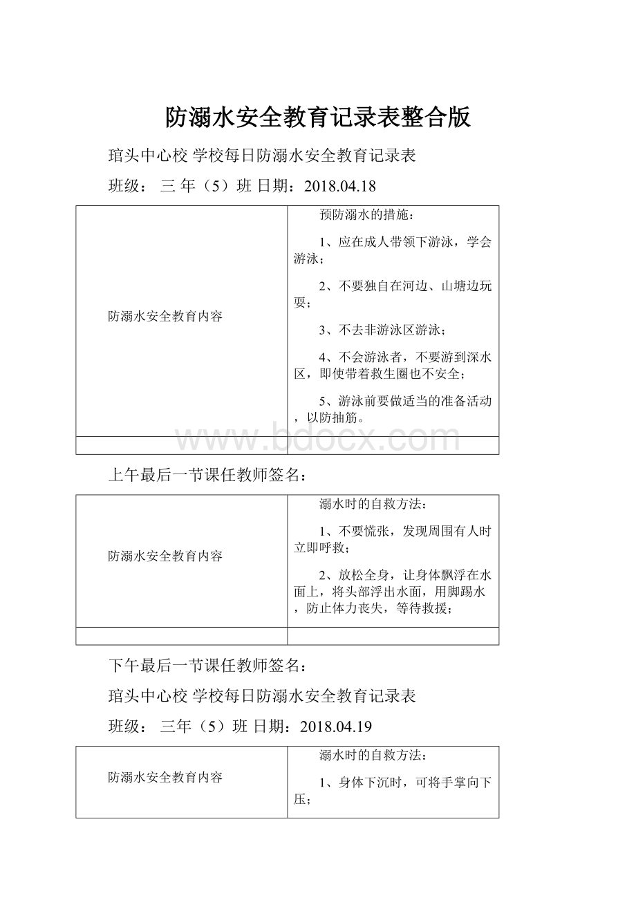 防溺水安全教育记录表整合版.docx