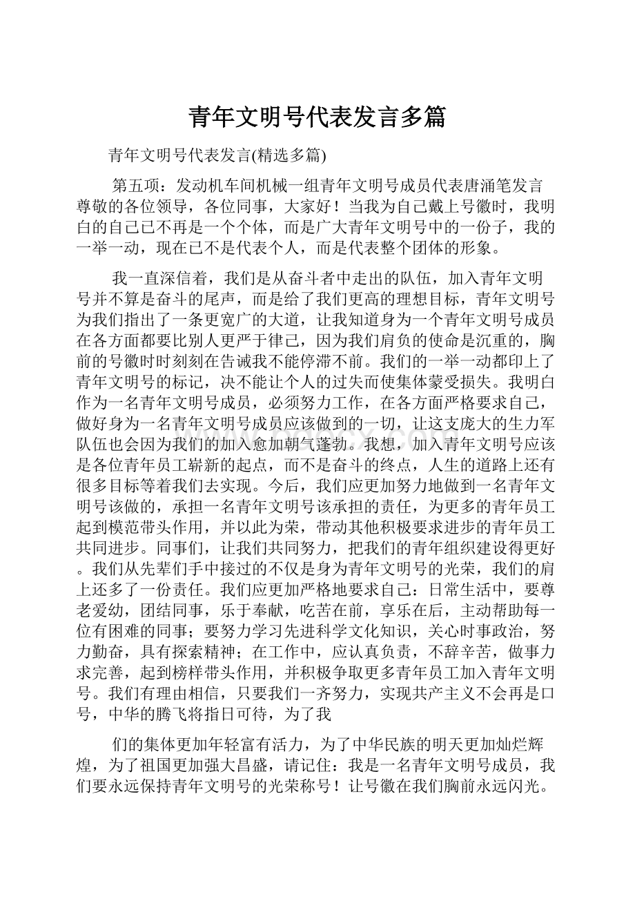 青年文明号代表发言多篇.docx