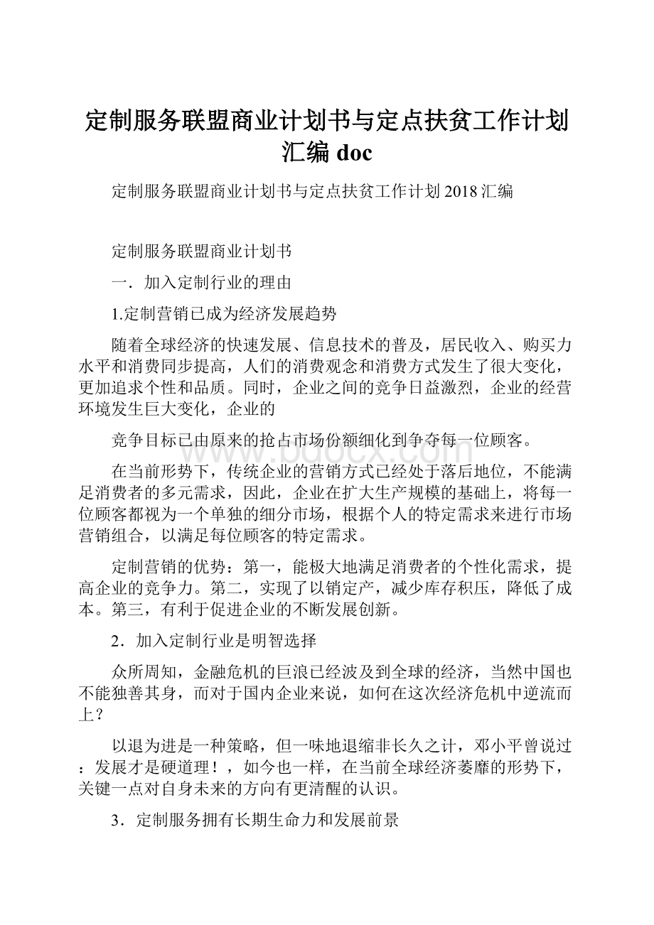 定制服务联盟商业计划书与定点扶贫工作计划汇编doc.docx