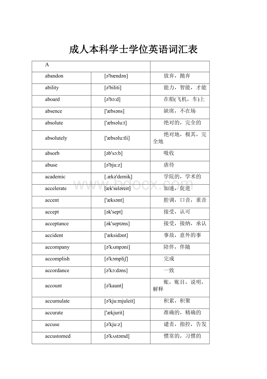 成人本科学士学位英语词汇表.docx