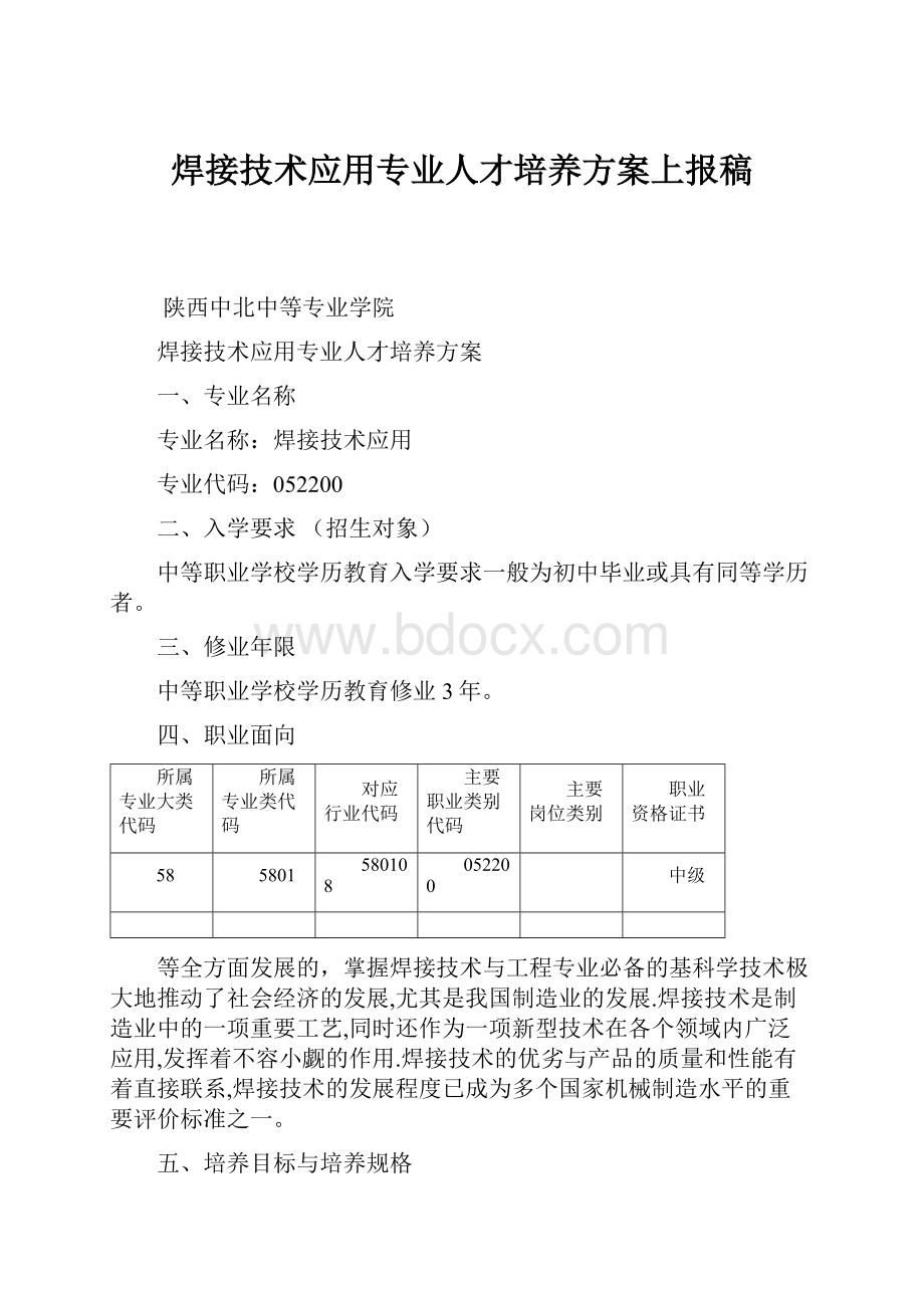 焊接技术应用专业人才培养方案上报稿.docx