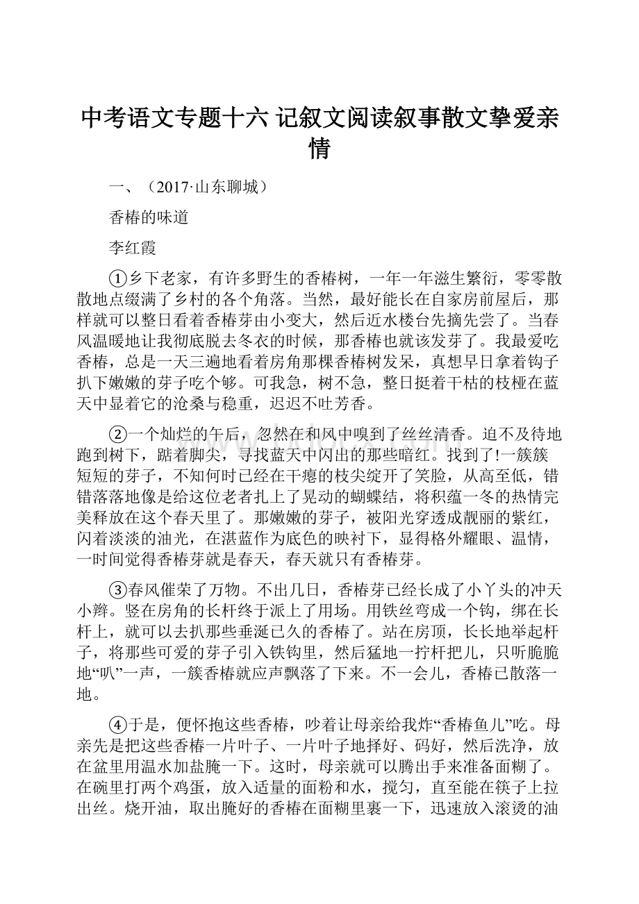 中考语文专题十六 记叙文阅读叙事散文挚爱亲情.docx_第1页