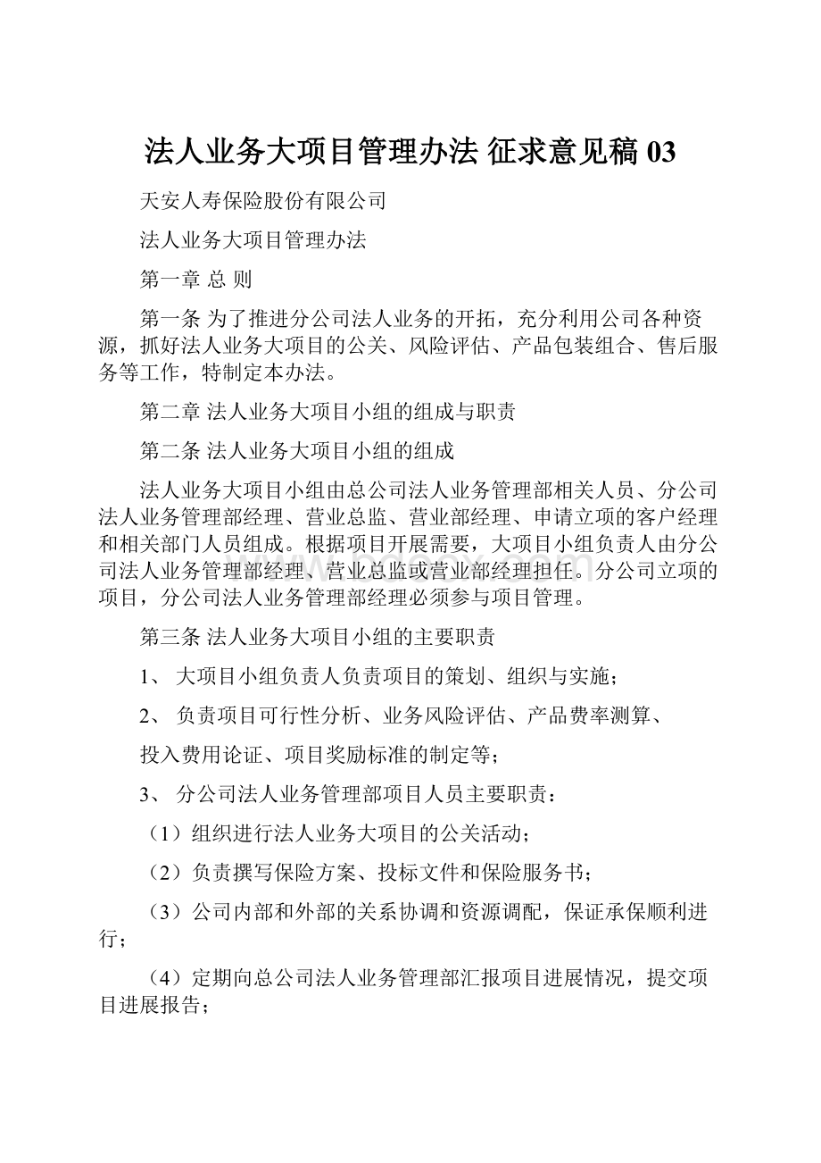 法人业务大项目管理办法 征求意见稿03.docx_第1页