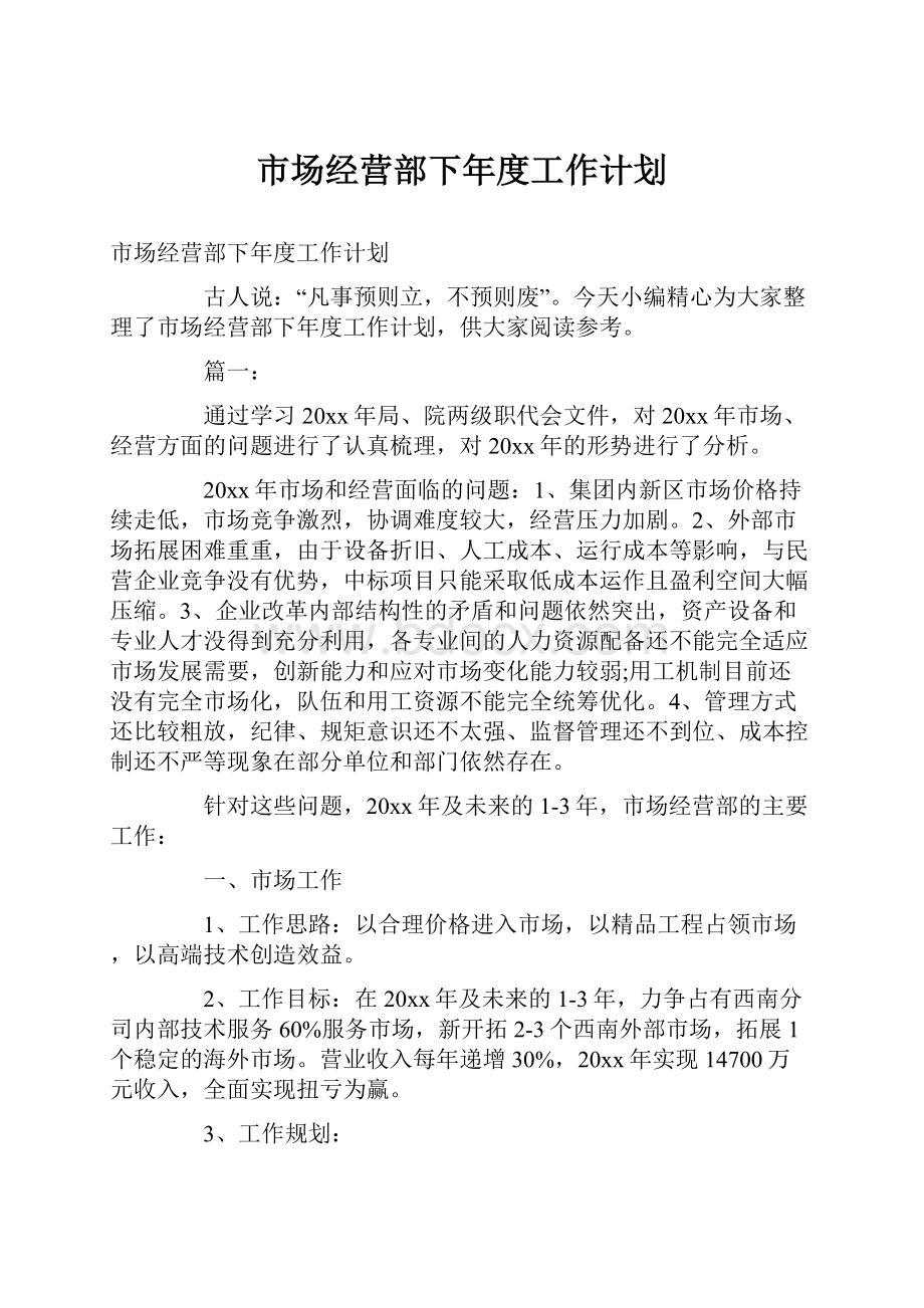 市场经营部下年度工作计划.docx