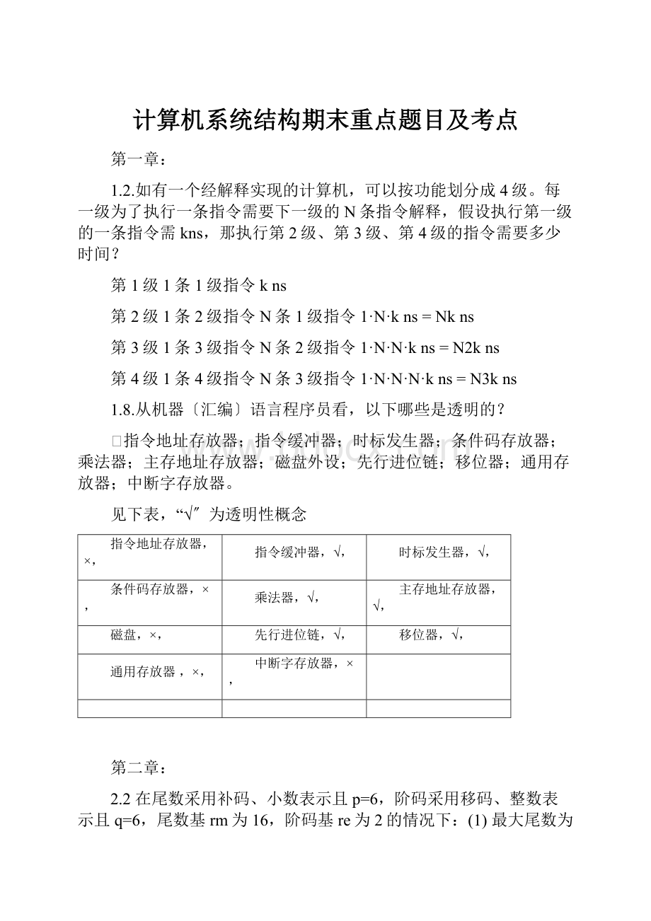 计算机系统结构期末重点题目及考点.docx_第1页