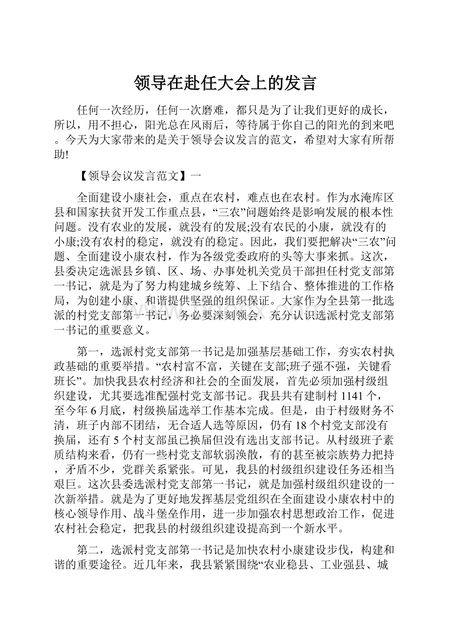 领导在赴任大会上的发言.docx_第1页