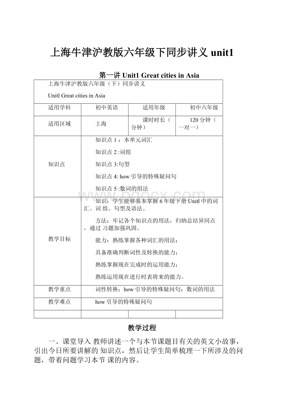 上海牛津沪教版六年级下同步讲义unit1.docx_第1页