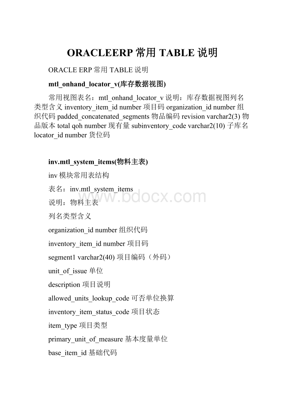 ORACLEERP常用TABLE说明.docx