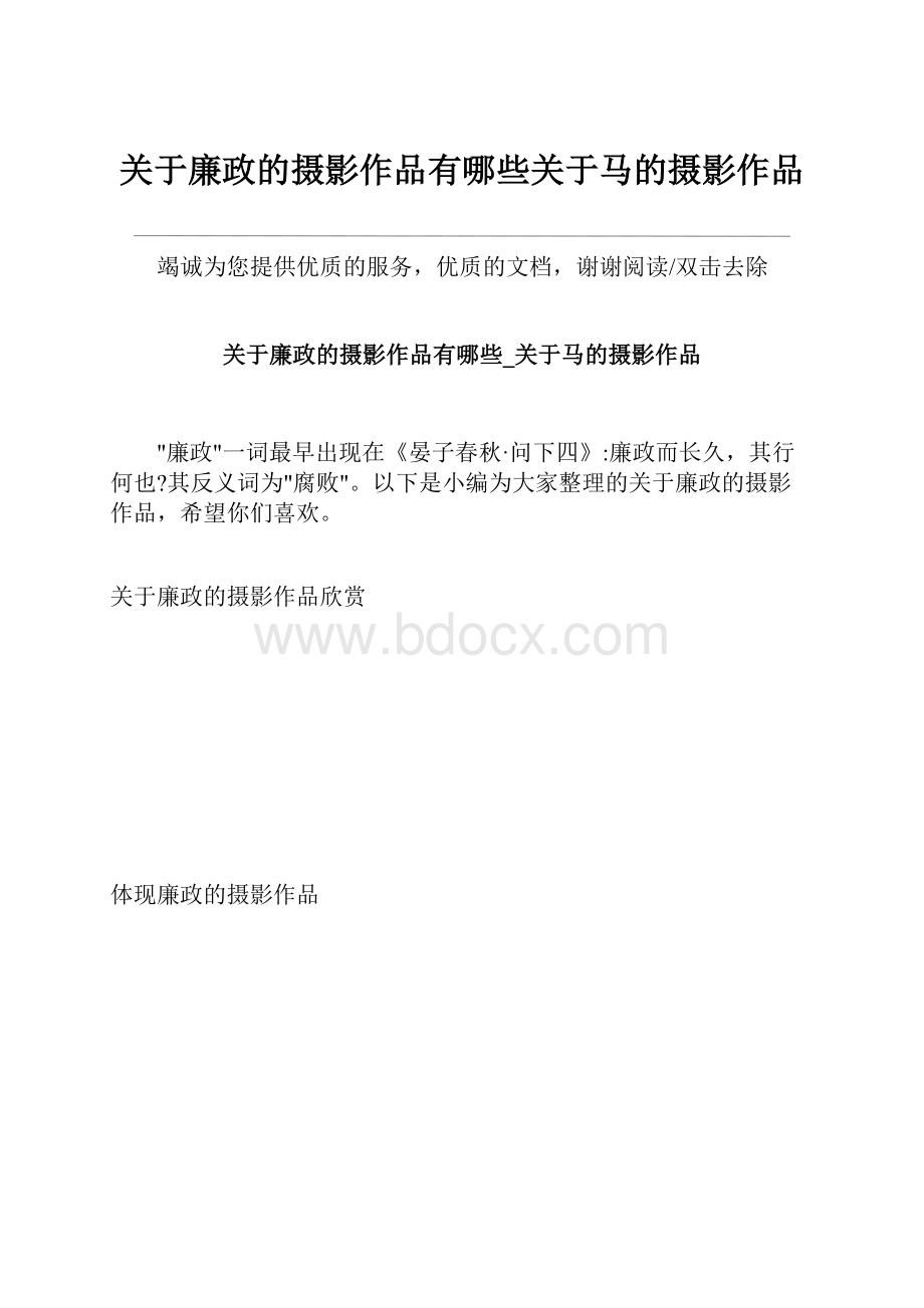 关于廉政的摄影作品有哪些关于马的摄影作品.docx