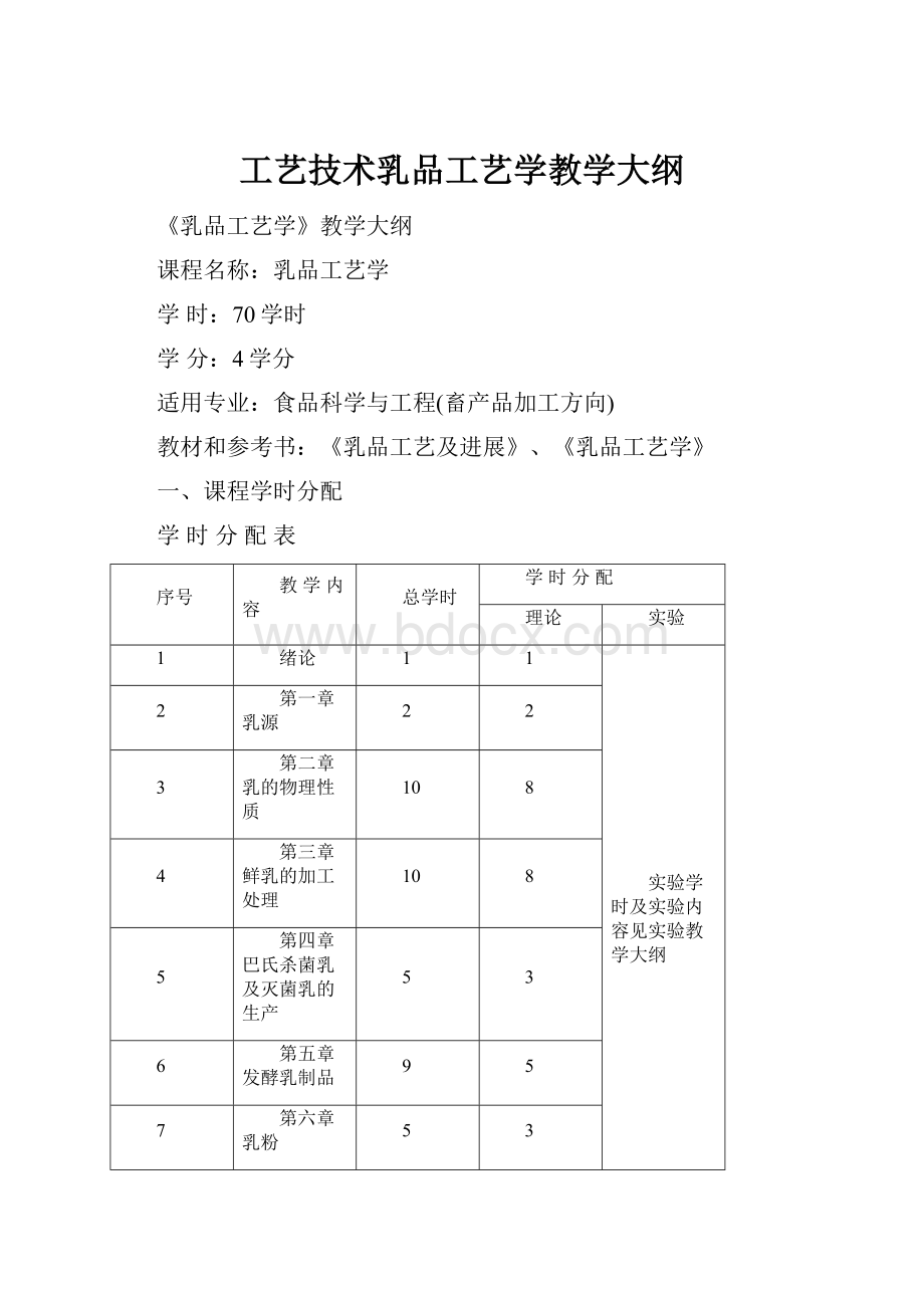 工艺技术乳品工艺学教学大纲.docx