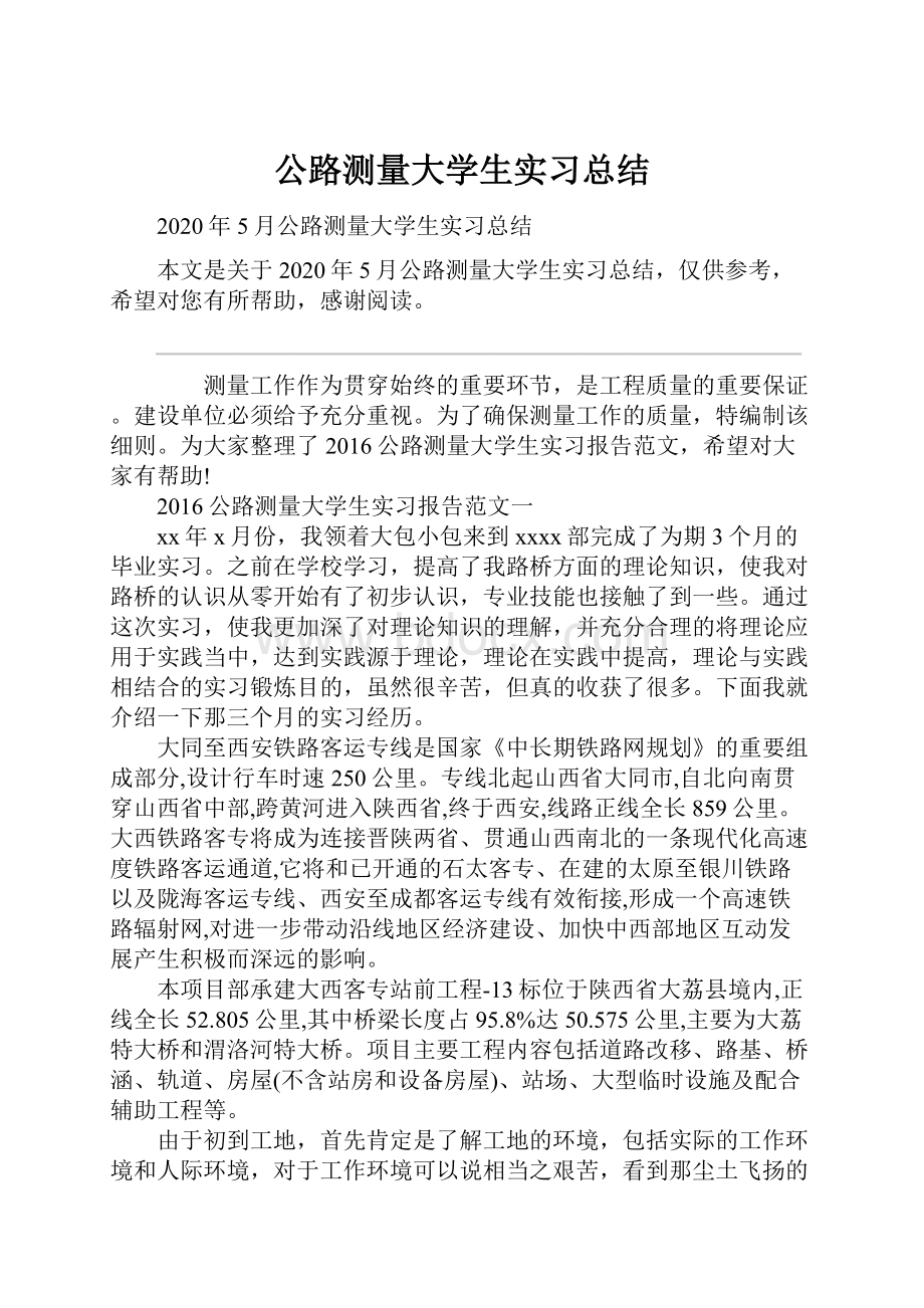 公路测量大学生实习总结.docx