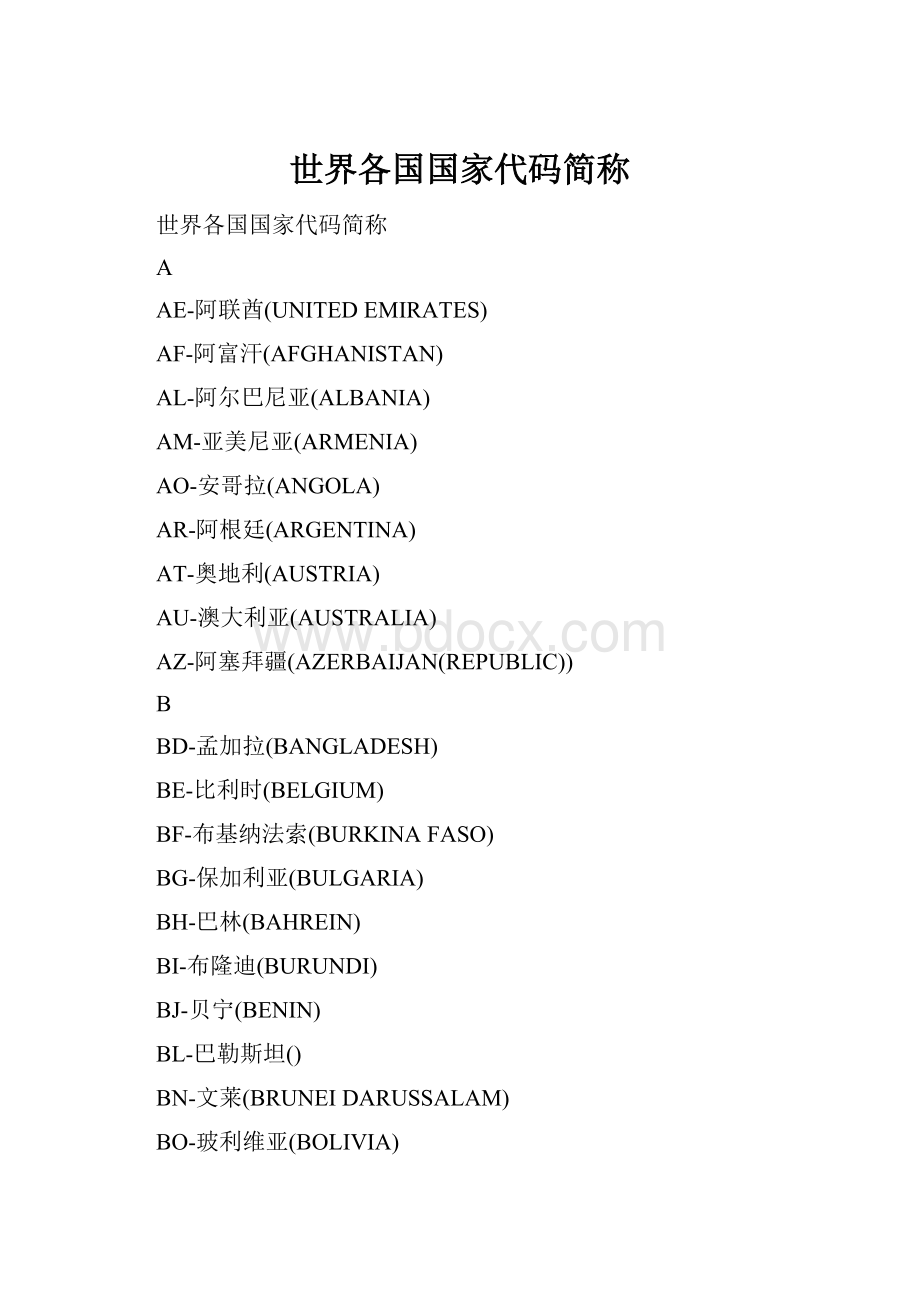 世界各国国家代码简称.docx