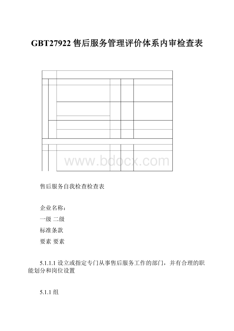 GBT27922售后服务管理评价体系内审检查表.docx