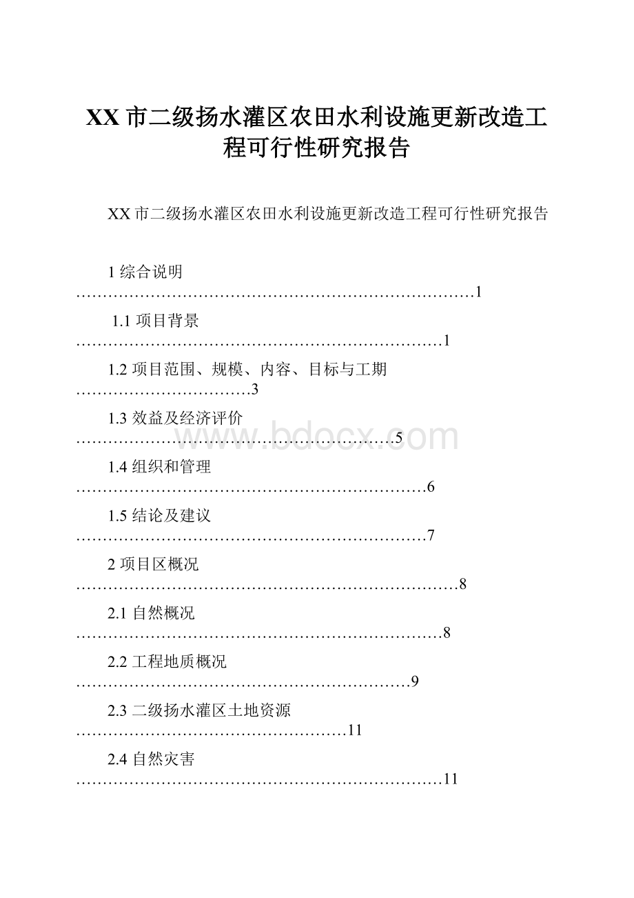 XX市二级扬水灌区农田水利设施更新改造工程可行性研究报告.docx