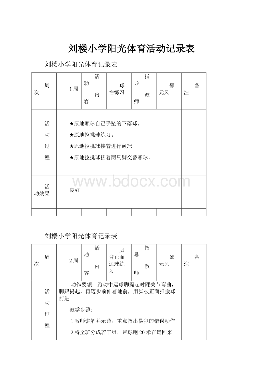 刘楼小学阳光体育活动记录表.docx