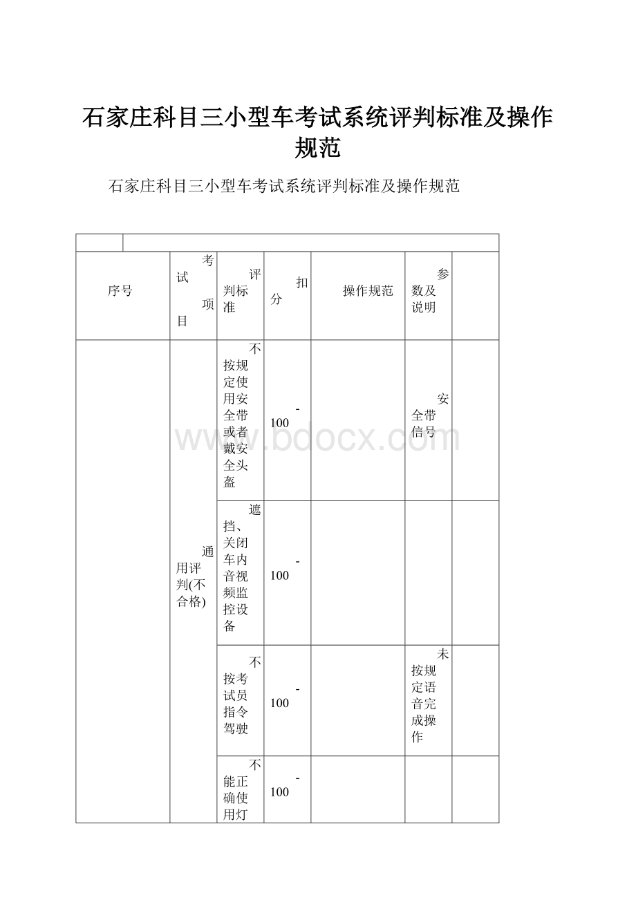 石家庄科目三小型车考试系统评判标准及操作规范.docx