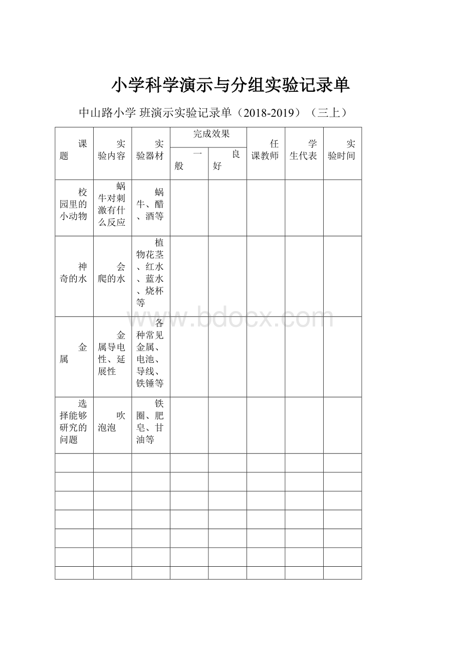 小学科学演示与分组实验记录单.docx