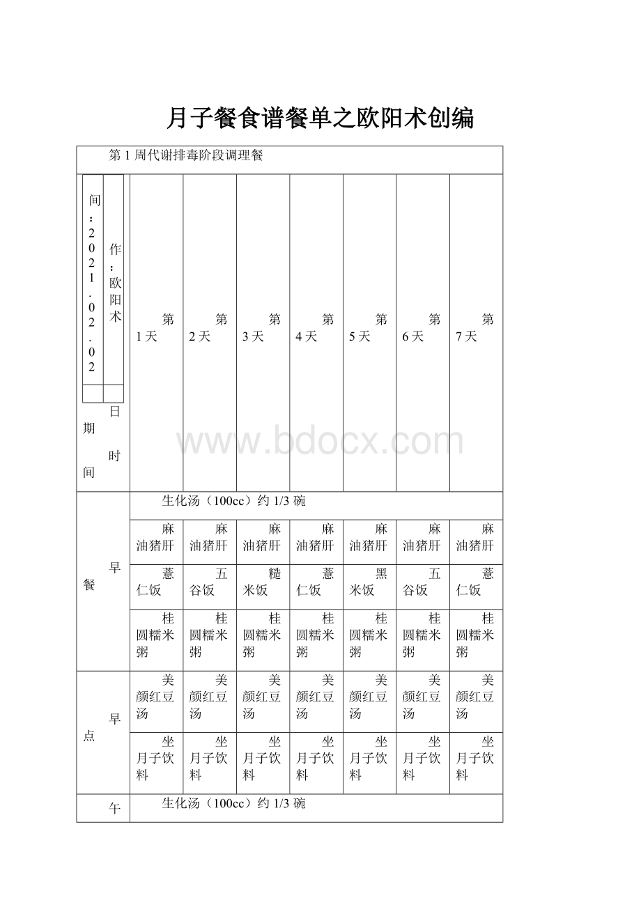 月子餐食谱餐单之欧阳术创编.docx