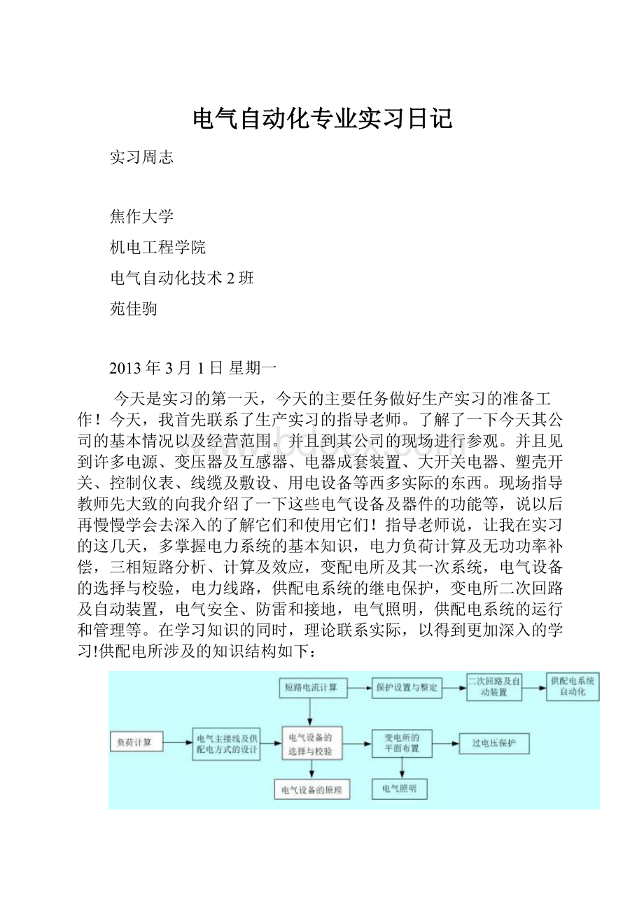 电气自动化专业实习日记.docx