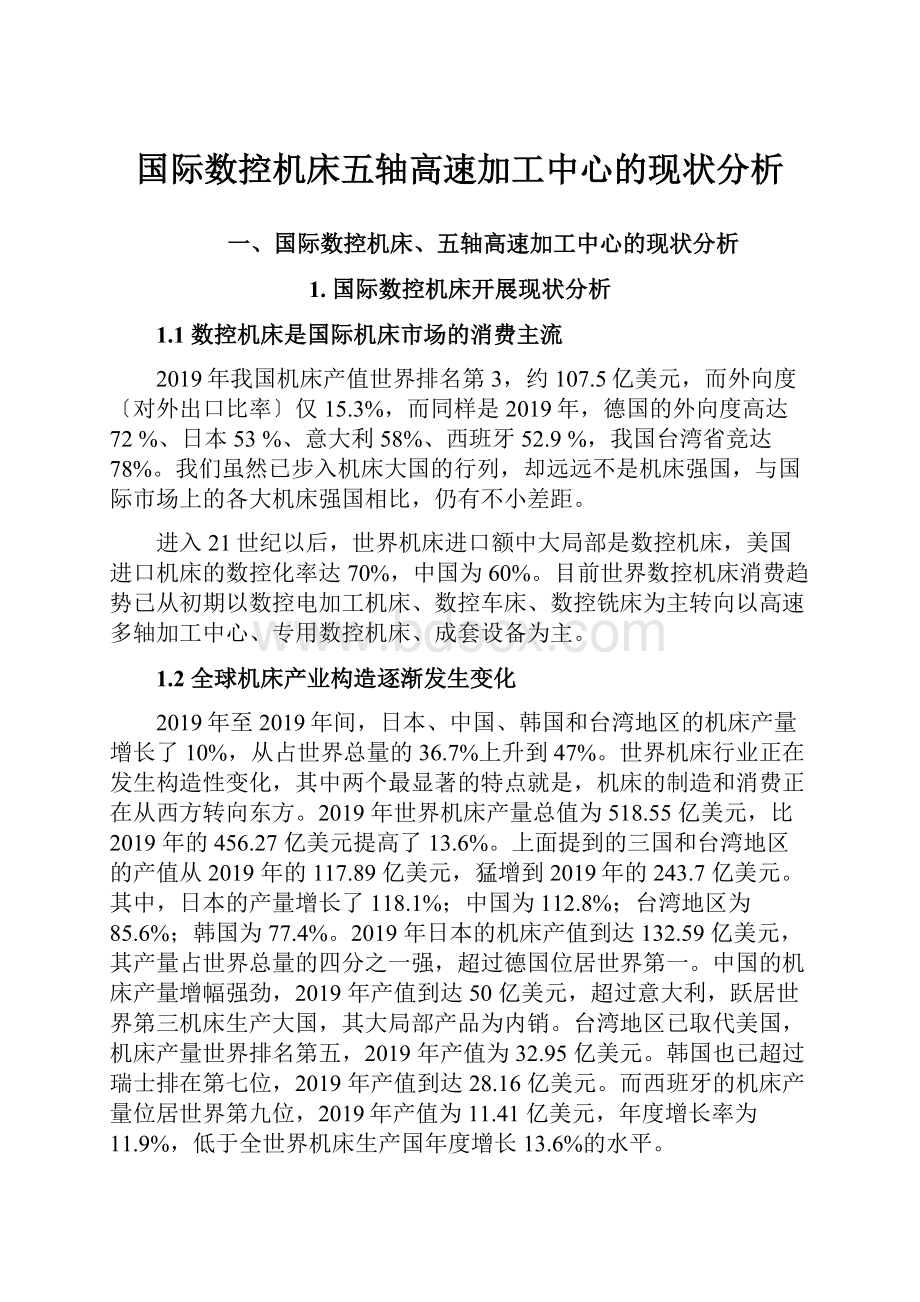 国际数控机床五轴高速加工中心的现状分析.docx