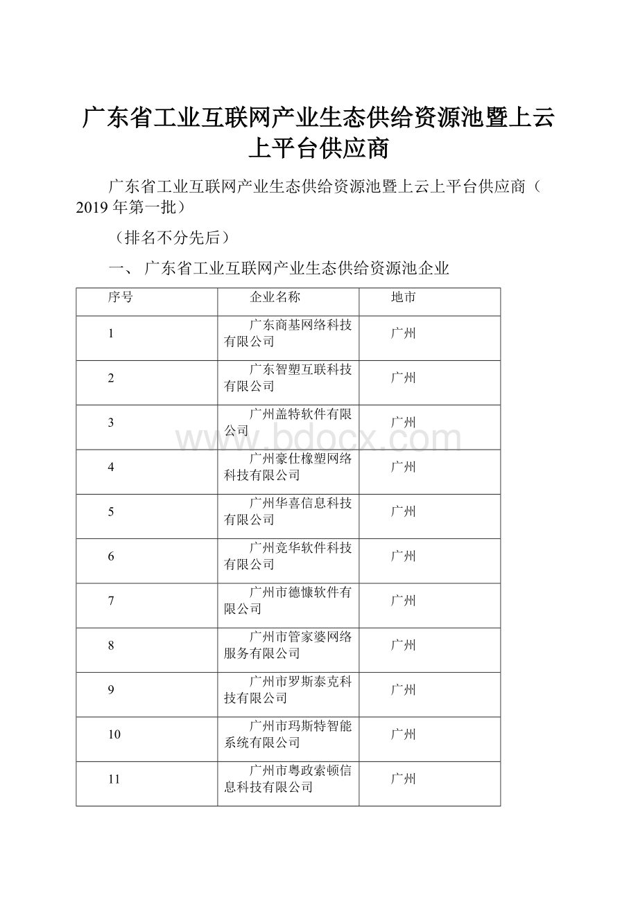 广东省工业互联网产业生态供给资源池暨上云上平台供应商.docx