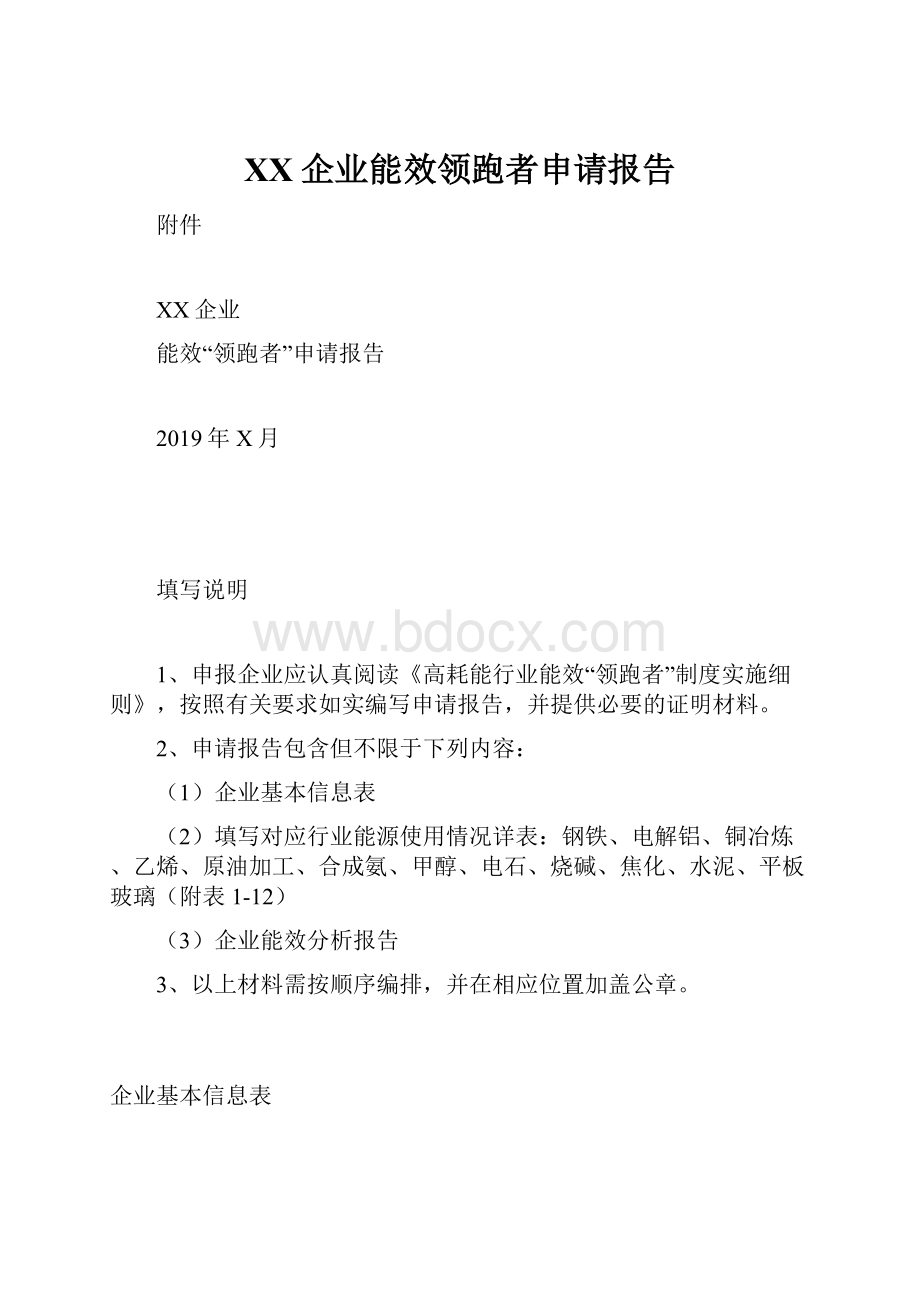 XX企业能效领跑者申请报告.docx