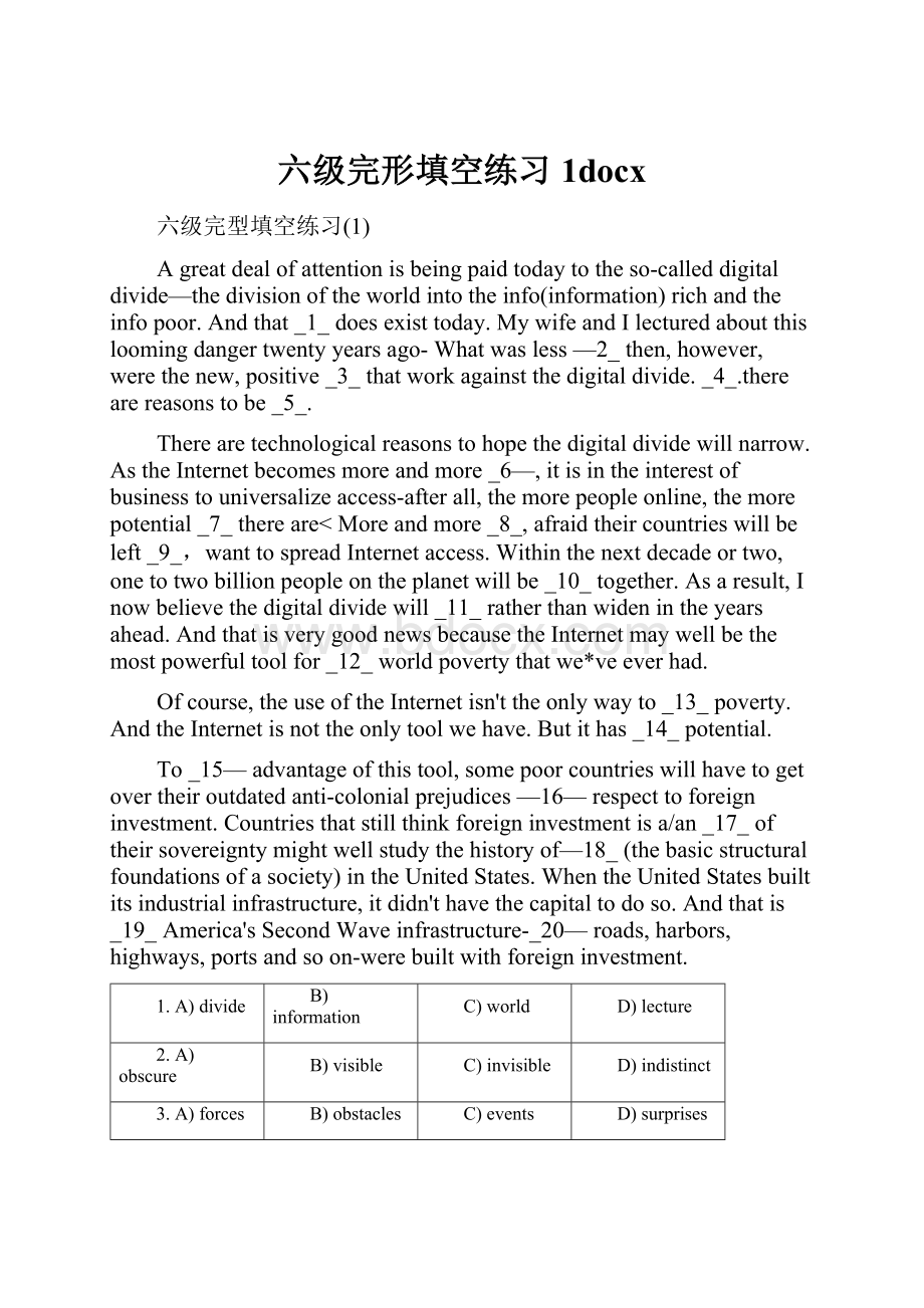 六级完形填空练习1docx.docx