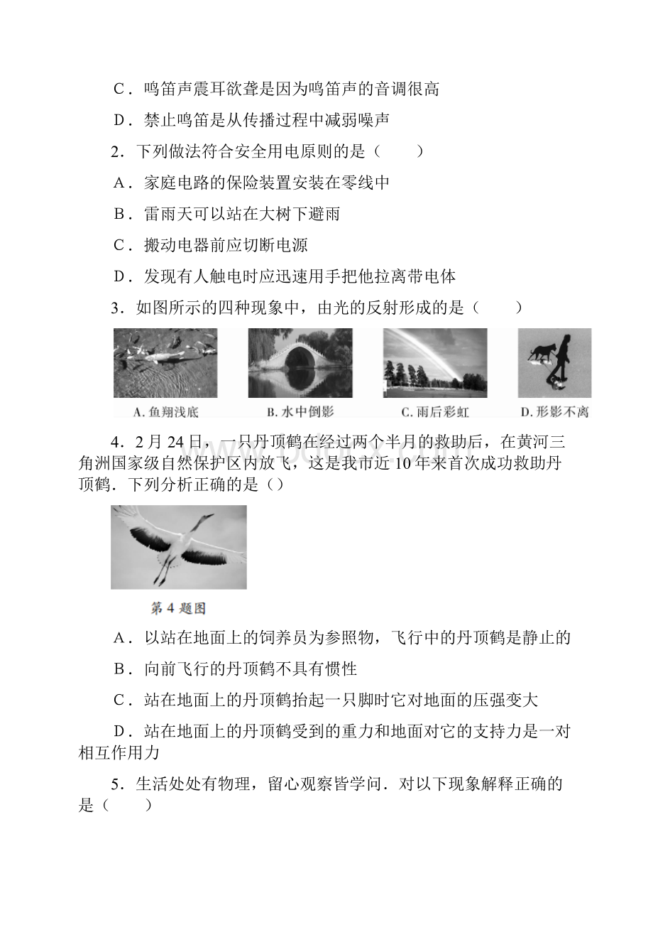 山东省东营市初中学业水平考试物理模拟黑白卷黑卷word版包含答案.docx_第2页