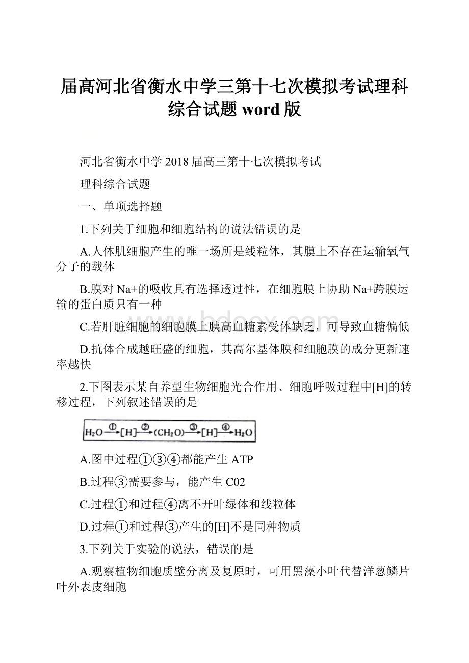 届高河北省衡水中学三第十七次模拟考试理科综合试题word版.docx