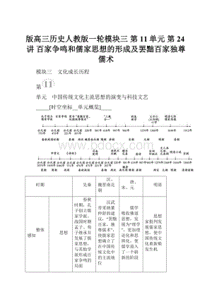 版高三历史人教版一轮模块三 第11单元 第24讲 百家争鸣和儒家思想的形成及罢黜百家独尊儒术.docx