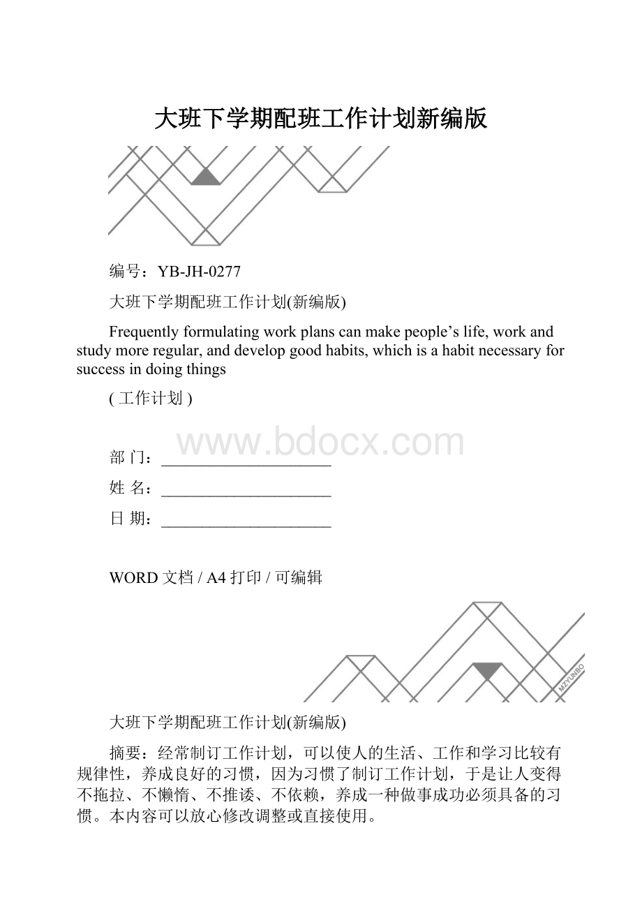 大班下学期配班工作计划新编版.docx