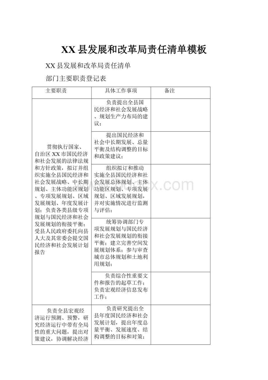 XX县发展和改革局责任清单模板.docx