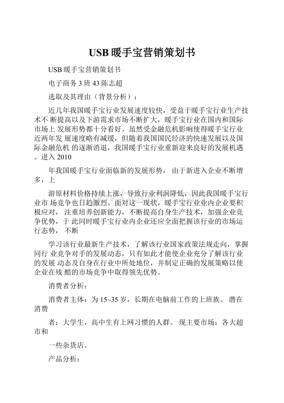 USB暖手宝营销策划书.docx_第1页