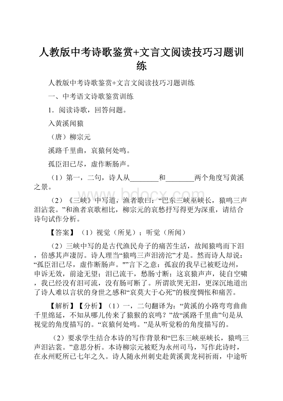 人教版中考诗歌鉴赏+文言文阅读技巧习题训练.docx_第1页