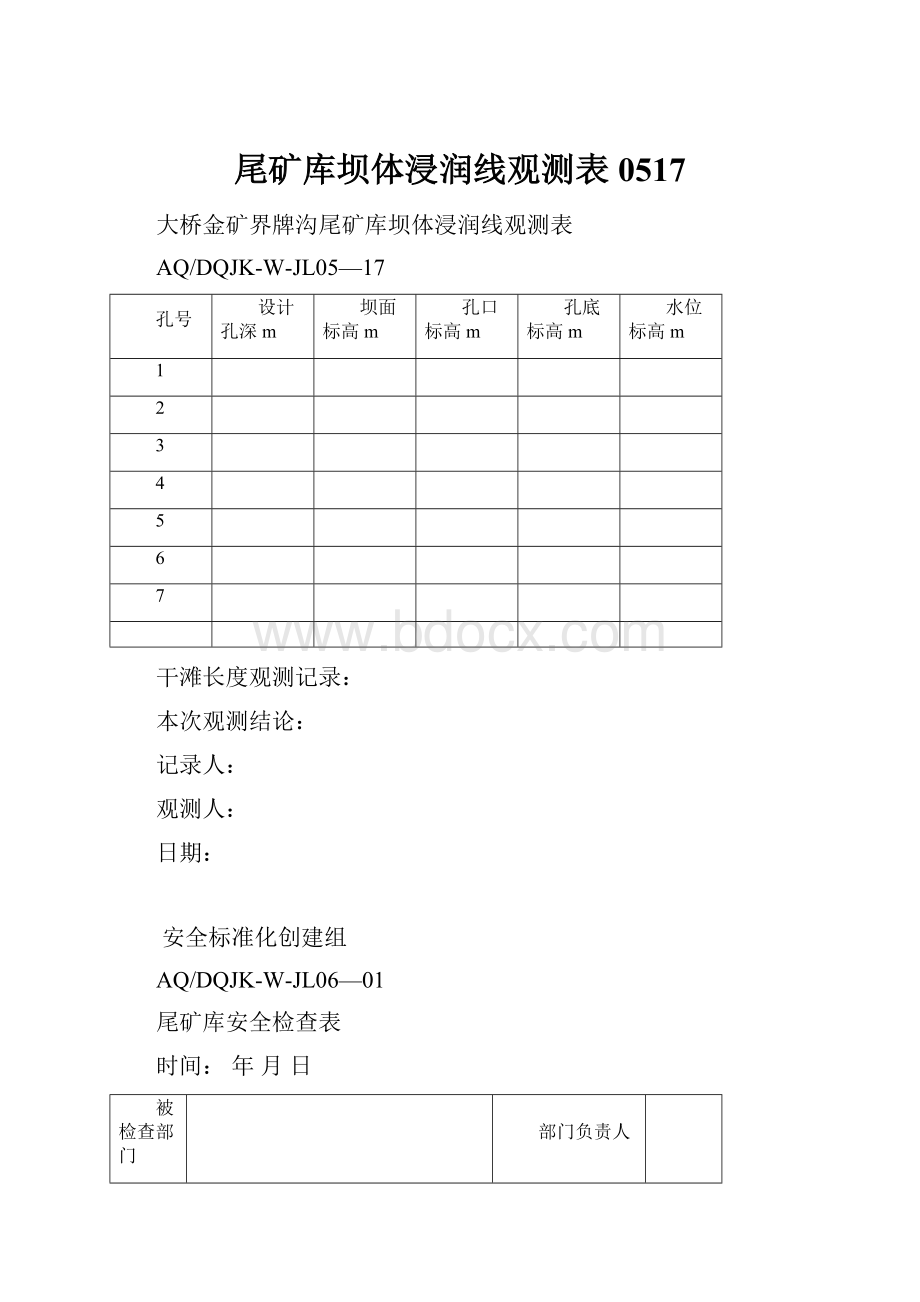 尾矿库坝体浸润线观测表0517.docx