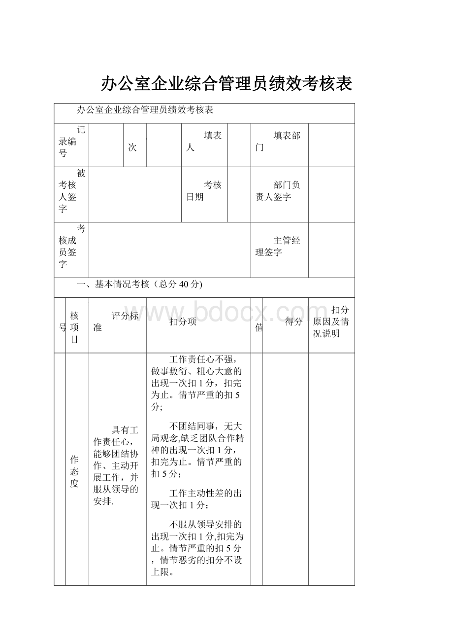 办公室企业综合管理员绩效考核表.docx