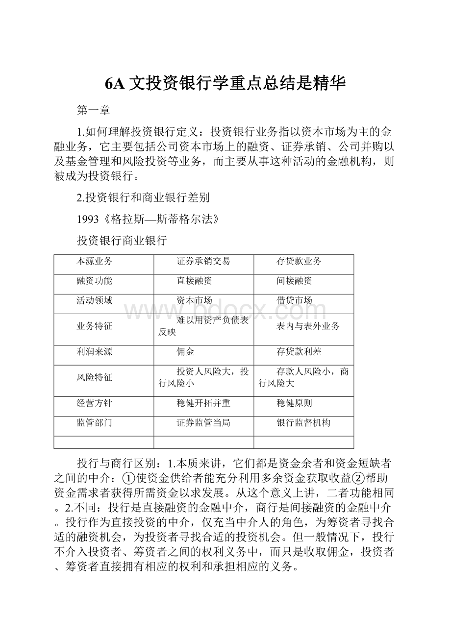 6A文投资银行学重点总结是精华.docx