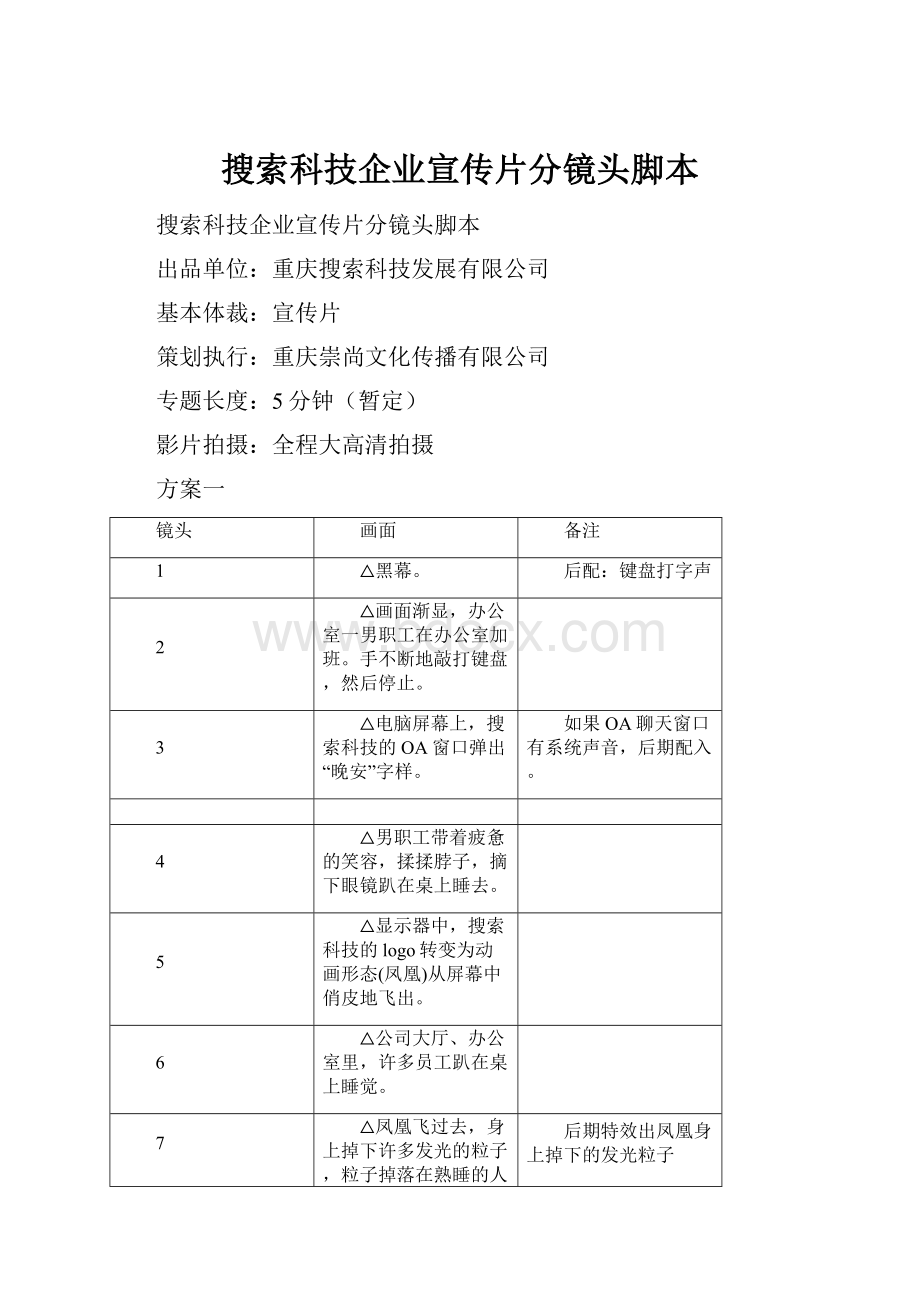 搜索科技企业宣传片分镜头脚本.docx