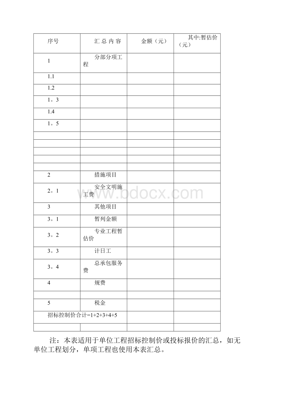 投标报价使用的表格范本模板.docx_第3页