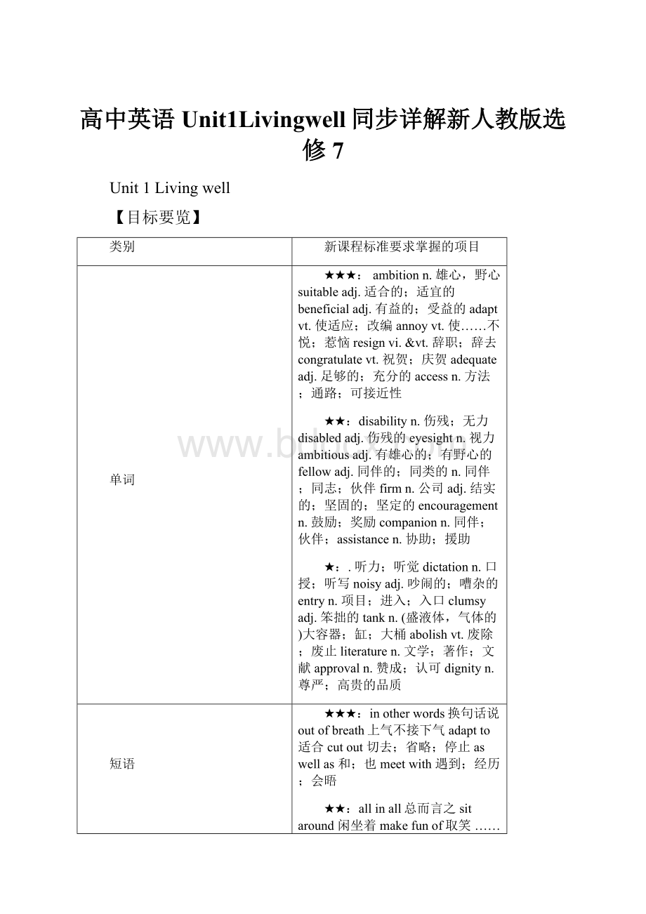 高中英语Unit1Livingwell同步详解新人教版选修7.docx_第1页