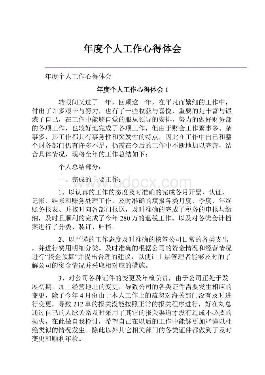 年度个人工作心得体会.docx_第1页