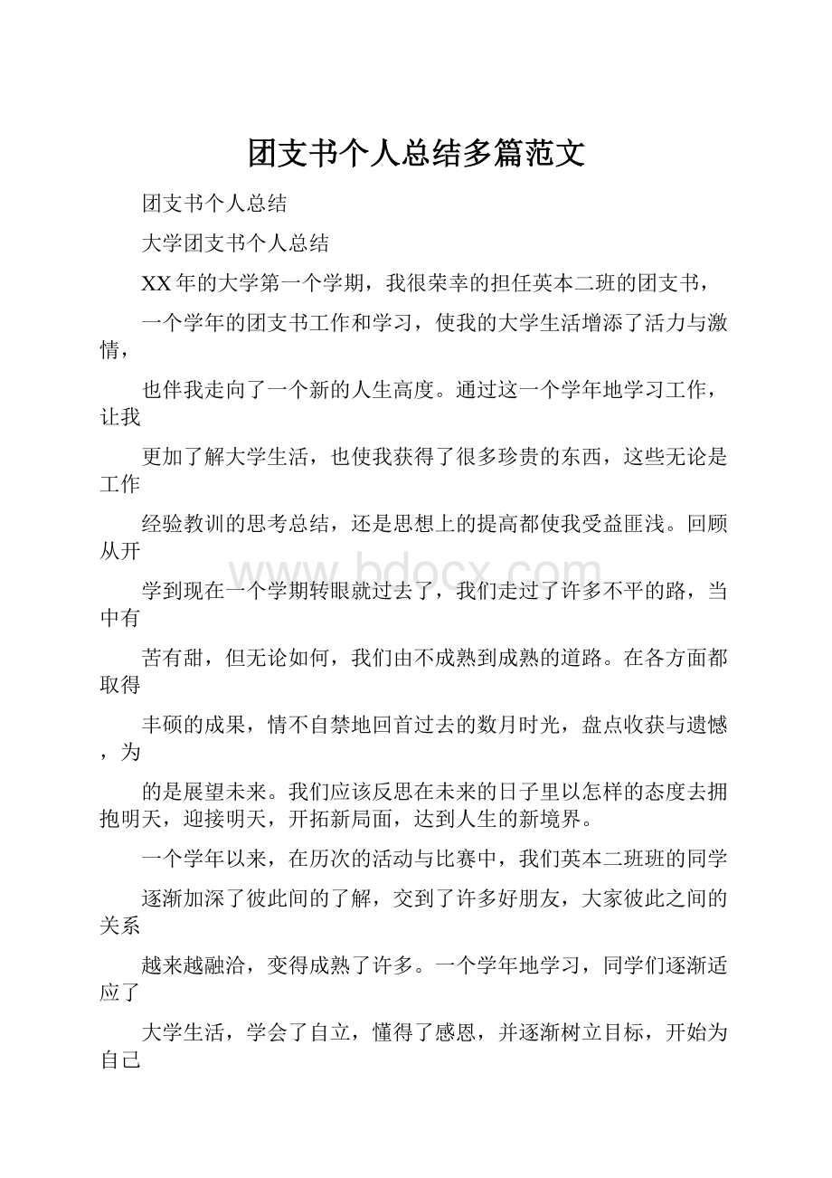 团支书个人总结多篇范文.docx_第1页