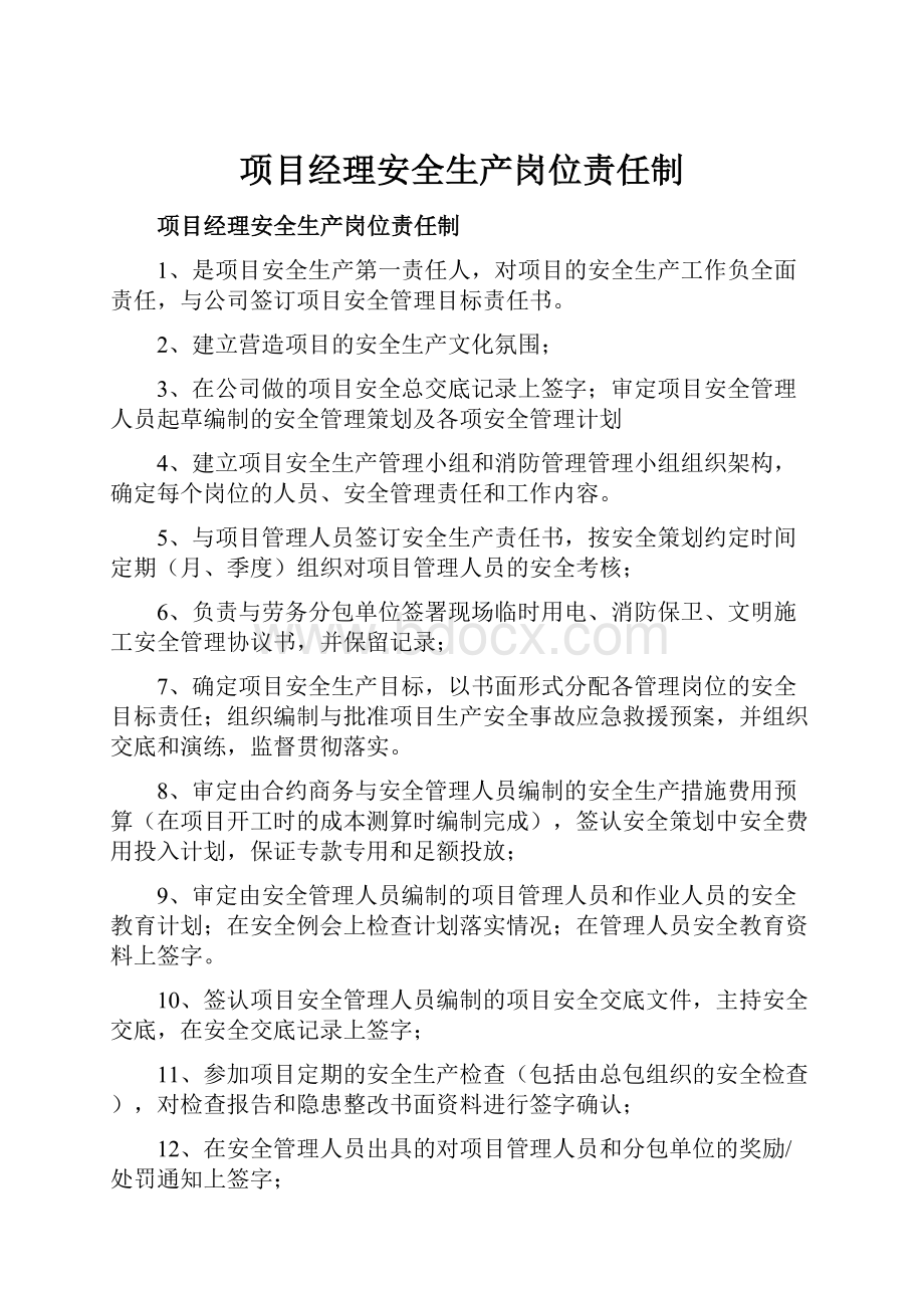 项目经理安全生产岗位责任制.docx