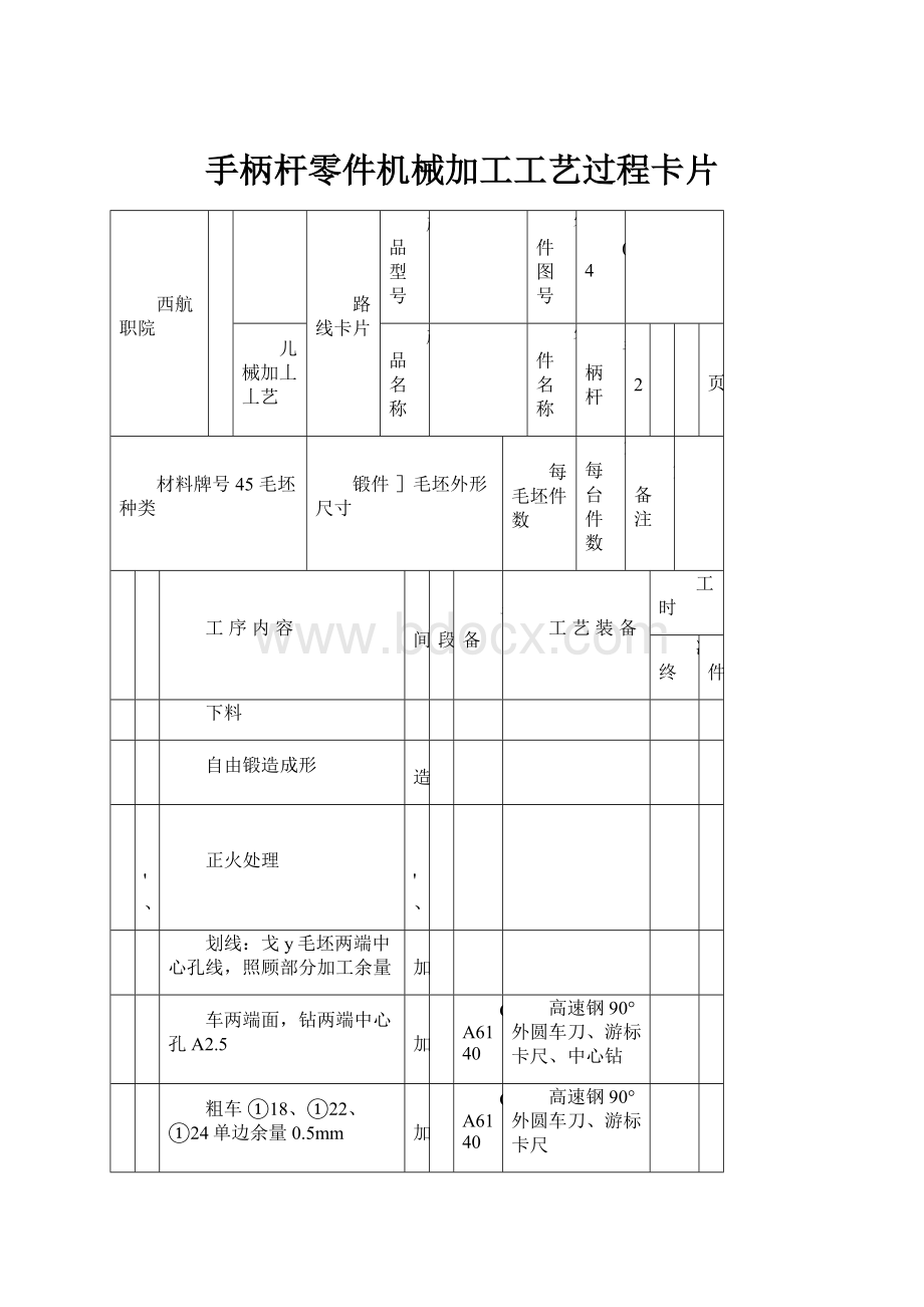 手柄杆零件机械加工工艺过程卡片.docx