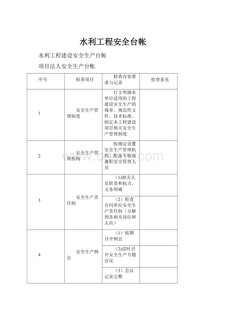 水利工程安全台帐.docx_第1页